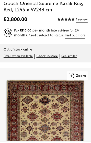 Where can I get a large oriental-style rug for less than £750?