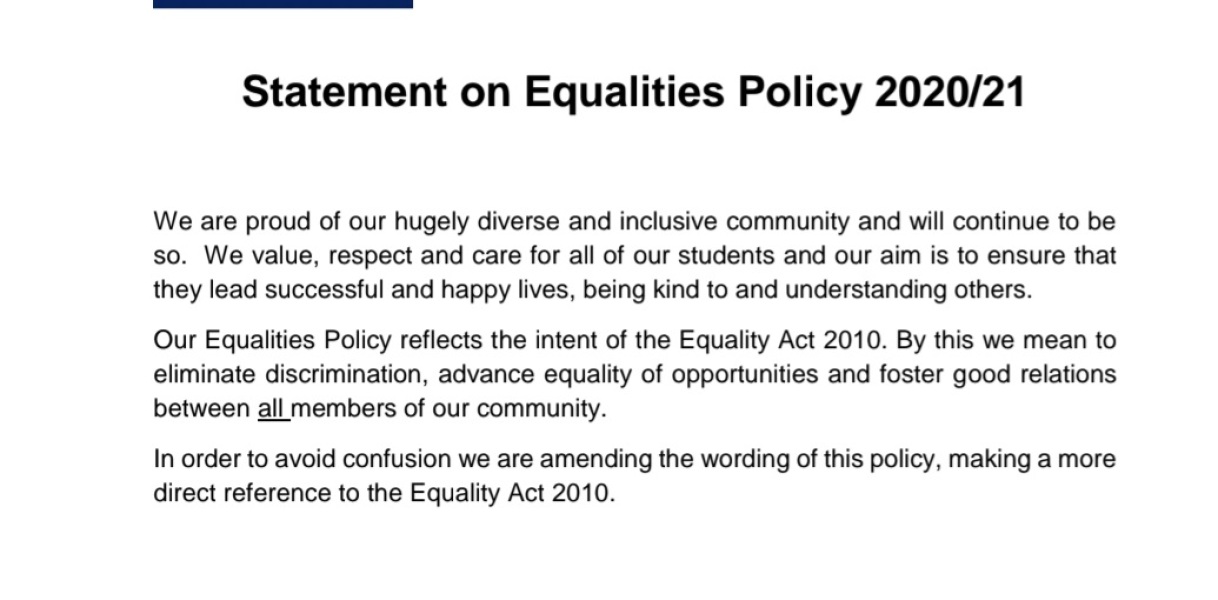 Template for writing to school over Equalities policy
