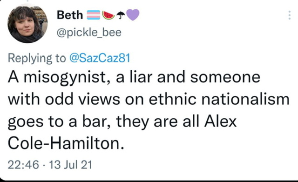 "Beth" Douglas suspended from Green Party for violent tweets.