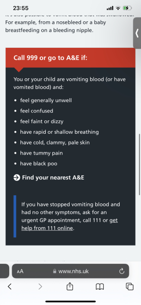 Vomited blood, should I ring 999?