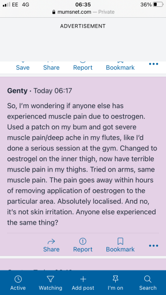 Oestrogen causing muscle pain.