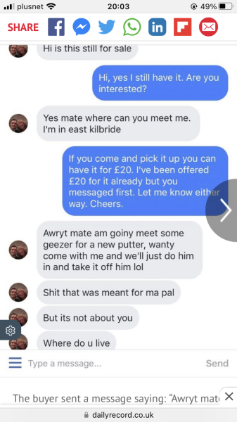 To warn you to have a man present when selling something on FB?