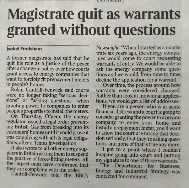 Debt collectors being paid bonuses by British Gas when force fitting prepayment meters.