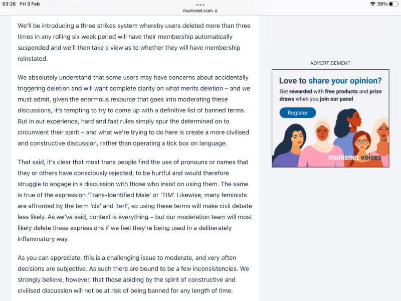 Official Complaint to Mumsnet