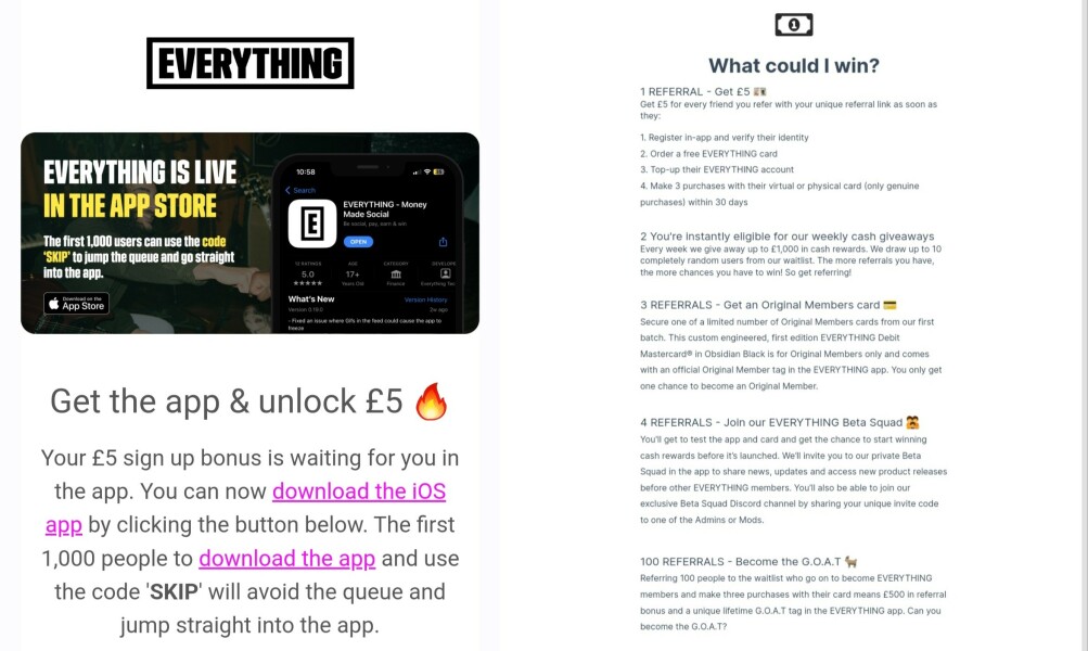 Everything New Bank Account £5 Free WIN upto £1-1m everytime you use your card