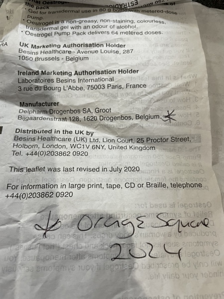 Oestrogel: new packaging (yet again)?