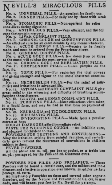 The Miraculous pills of 1881