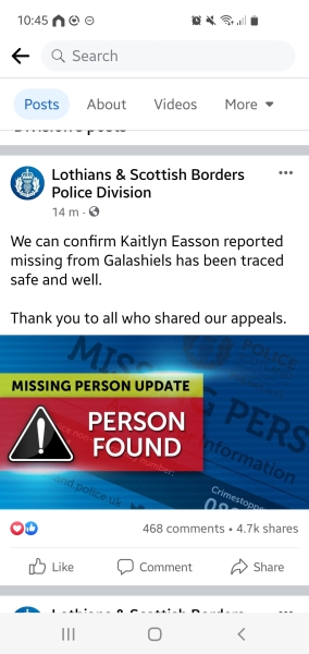 Missing 11 year old - Galashiels, Scotland
