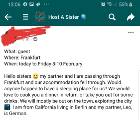 Chucked out of FB group - Host a Sister