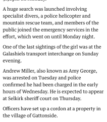 Girl abducted in Galashiels appears to have been held by transwoman
