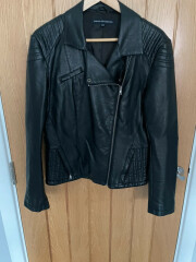 Leather biker jacket - brand and sizing help (Vinted)