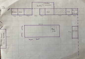 Kitchen island seating hob, prep sink  - island size?