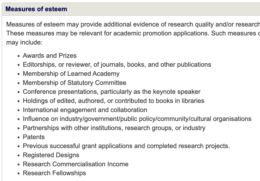 "Evidence of Esteem, External Visibility & Professional Activities"