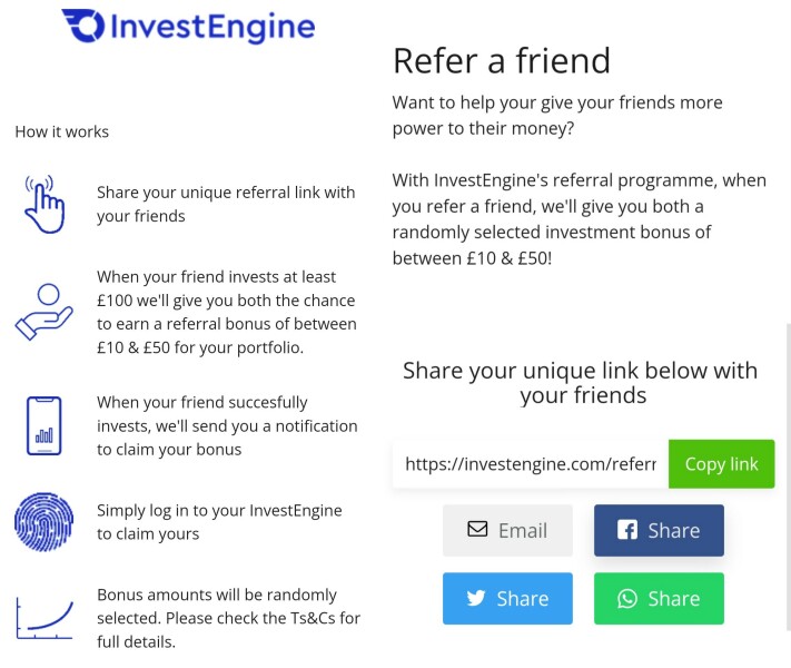 Invest engine get between £10 - £50 free 