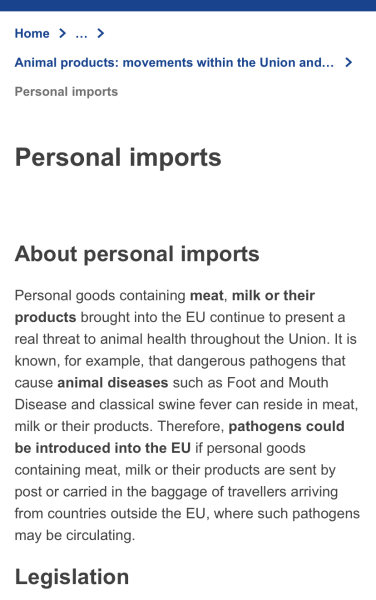 Taking food to EU countries 