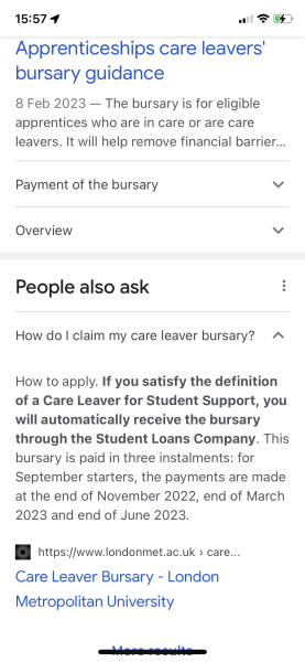 Care experienced bursary 