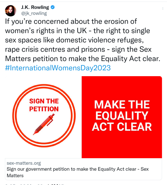 Ridiculous responses to JK Rowling tweeting about equalities act petition. 