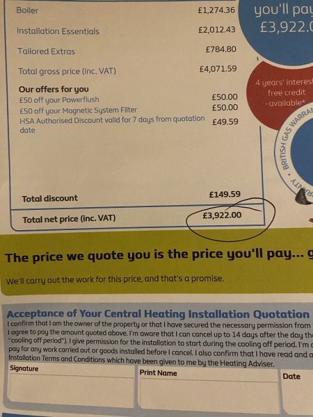 Is this combi boiler quote for elderly mum reasonable?