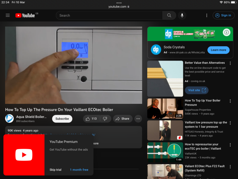 vaillant eco boiler pressure