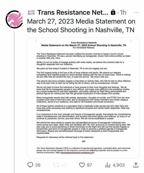 Is the Trans shooter in Nashville Male or Female?