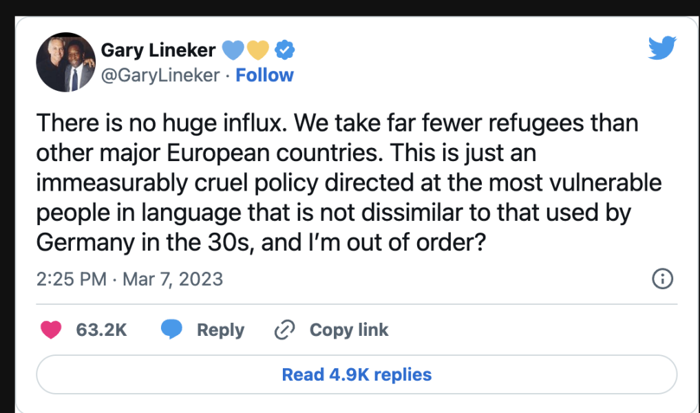 To applaud Gary Lineker, Alan Shearer and Ian Wright, and think Suella Braverman is looking like a fool for not even understanding the comment