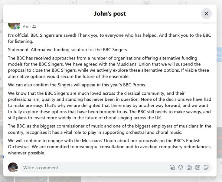 ...to think it's a cruel decision to disband the BBC Singers before the Proms?