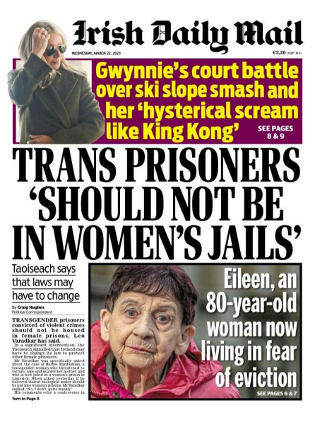 Come on Ireland! Leo Varadkar says violent males should NOT be in prison with women