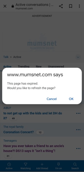 Expired page notification