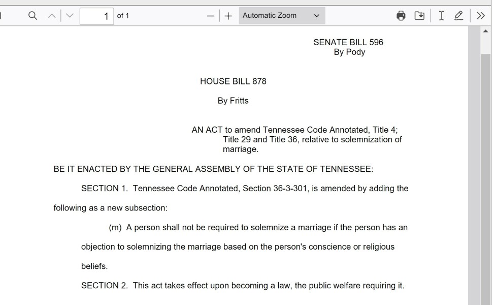 Tennessee Marriage Equality - The First to Fall