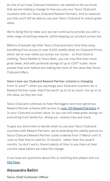 To be sad that Tesco are reducing the value of Clubcard Rewards
