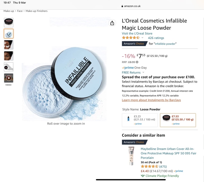 Translucent loose face powder