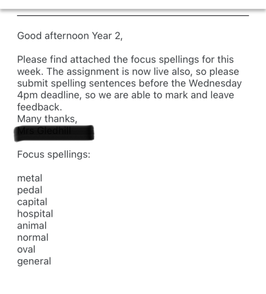 Y2 spelling words