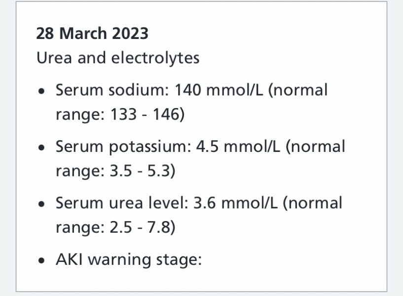 AKI warning stage on blood test? 