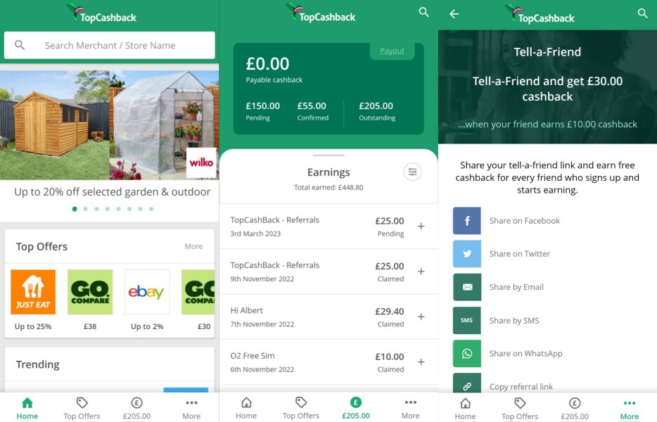 Topcashback earn cashback on just about anything £30 refer a friend bonus