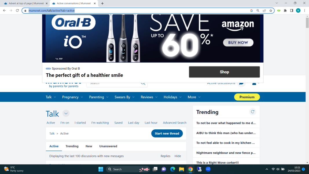 Advert at top of page