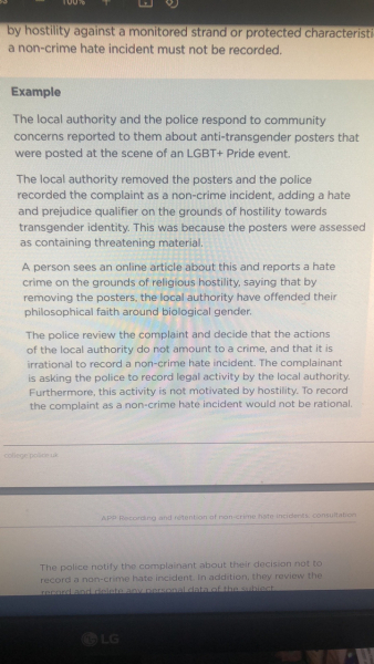 College of policing consultation on recording of non crime hate incidents