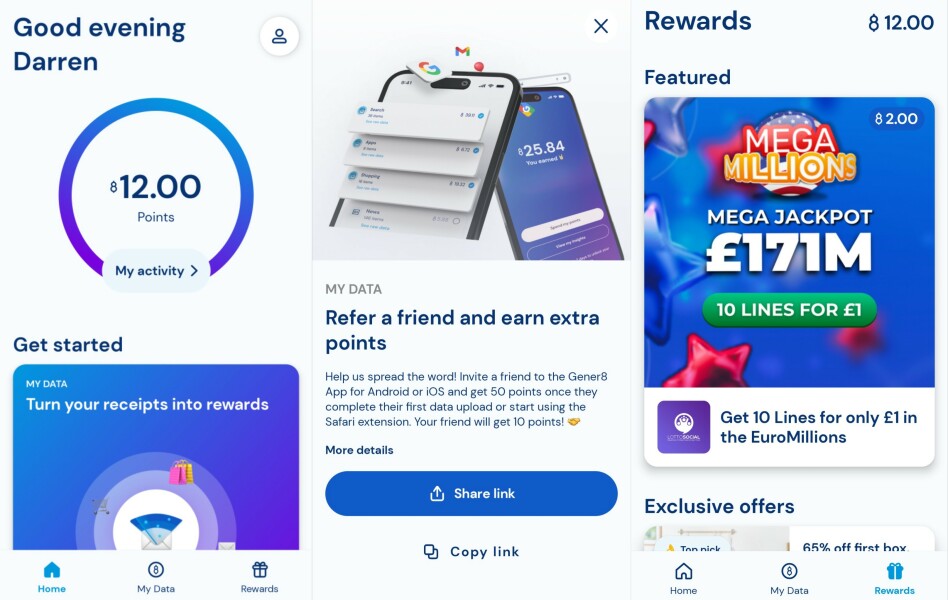 Gener8 - new app earn giftcards for your Google and amazon purchases data
