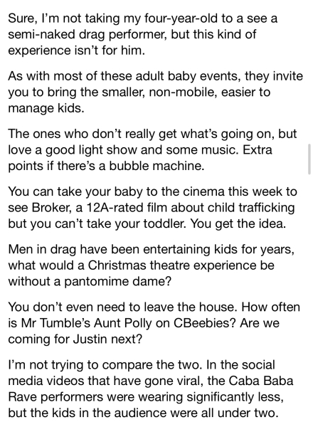 Caba Baba Rave - take your baby to watch nearly naked men in fetish gear