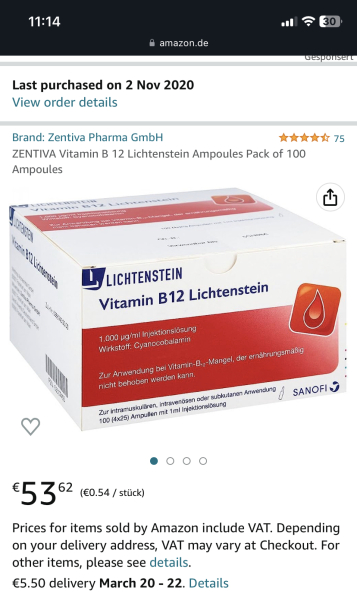 Self injecting b12 - ampoules changed from red to yellow?