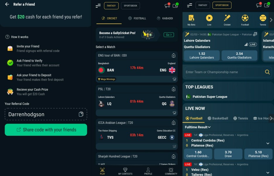 NEW - GullyCricket £10 free on signup + £20 referral 