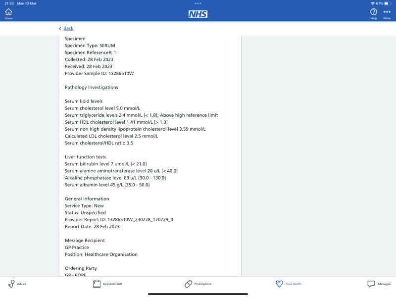 Any medics around to help explain blood test results