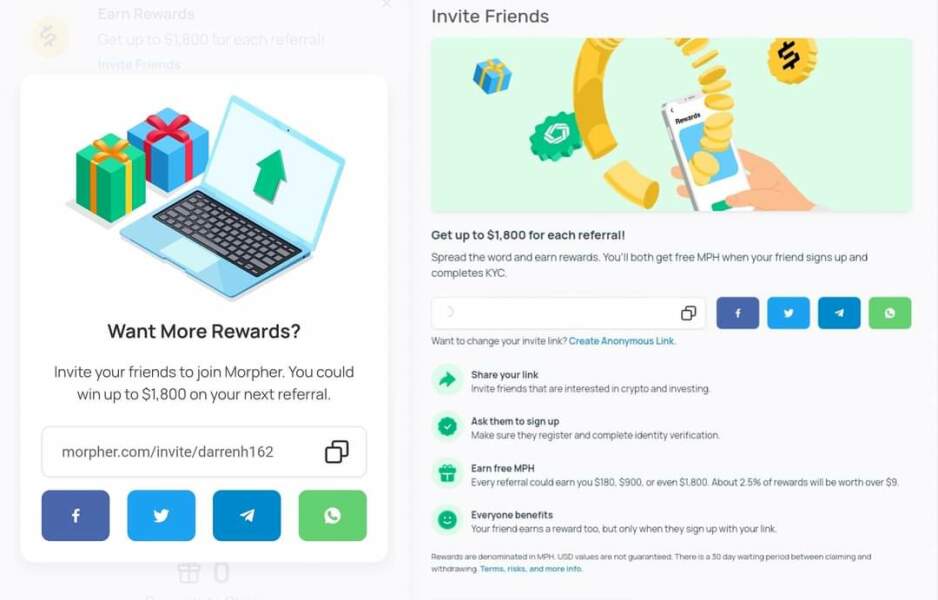 Morpher get upto $1900 per referral no deposit 