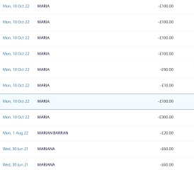 Unusual bank withdrawals all to girls names
