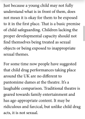 To be upset that toddlers and babies are being subjected to this.