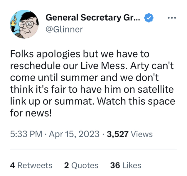 Mess event cancelled?