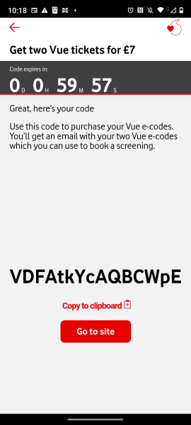 To ask if someone would share their 2 for 1 vodafone cinema code please
