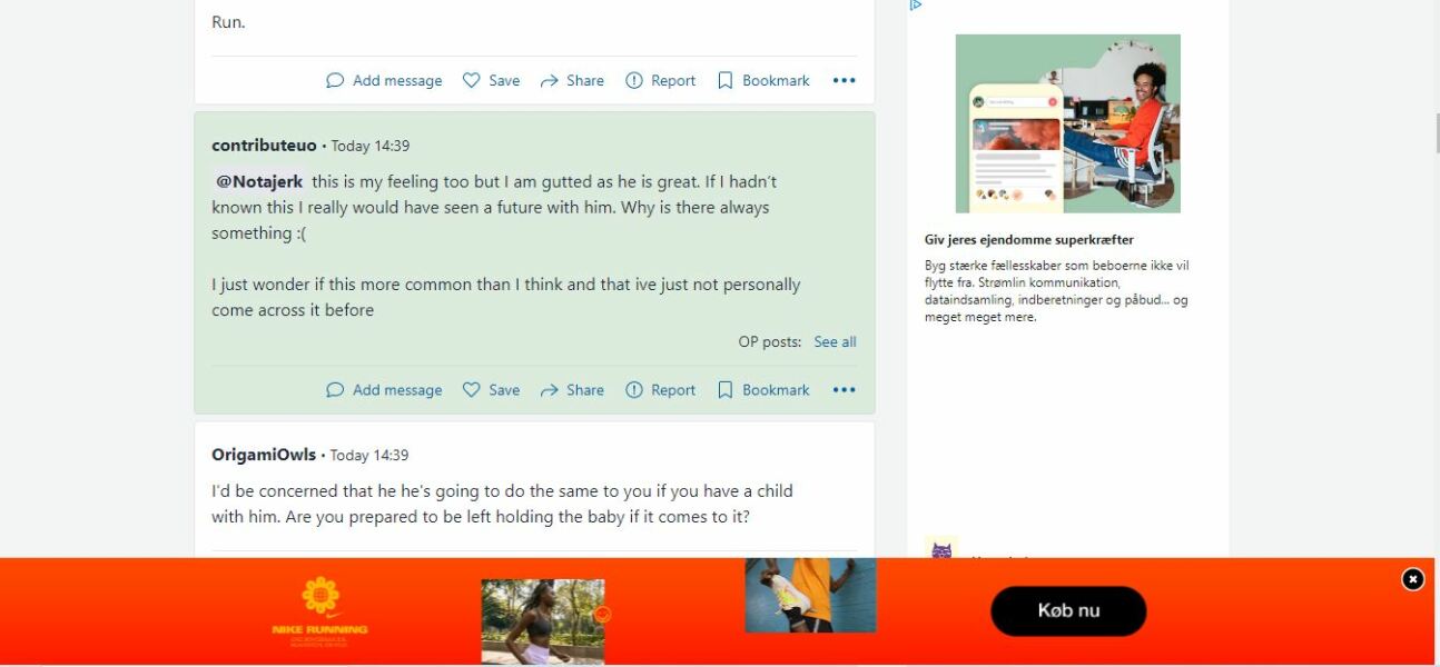 Nike Banner overlying page and readable thread content