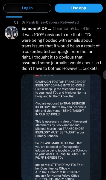 Roderic O Gorman (Irish Minister) tweet for trans visibility. Huge backlash in Ireland. Read comments under tweet. 