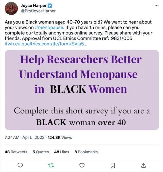 Black Women's experience of menopause - research project, survey from UCL