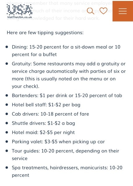 Who and how much to tip (USA)